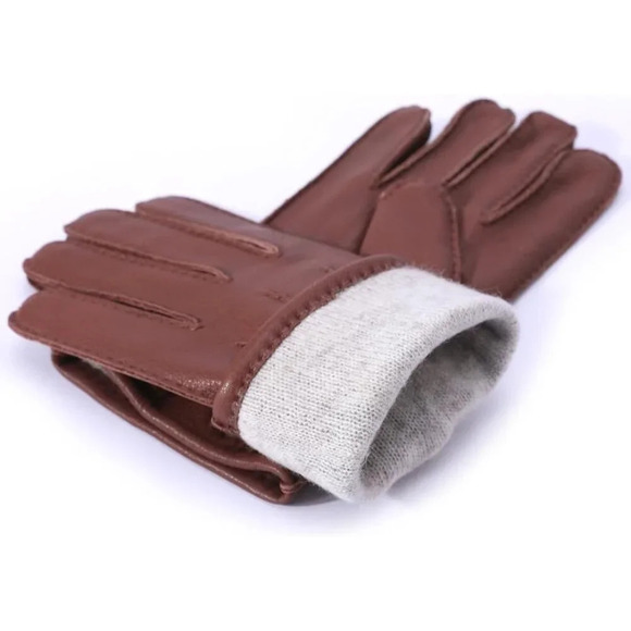 Men's Deerskin Leather Cognac Gloves Winter Dress  Leather Gloves With Warm - Picture 2 of 8